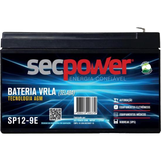Bateria Selada 12V 9Ah SP12-9E SecPower por 145,00 à vista no boleto/pix ou parcele em até 5x sem juros. Compre na loja Mundomax!