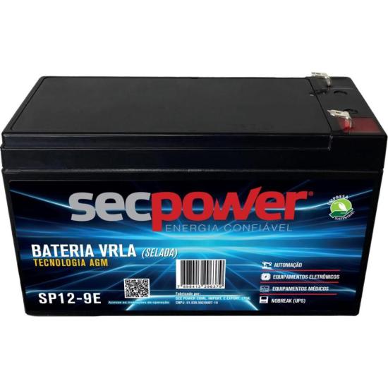 Bateria Selada 12V 9Ah SP12-9E SecPower por 145,00 à vista no boleto/pix ou parcele em até 5x sem juros. Compre na loja Mundomax!