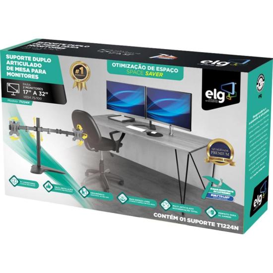 Suporte Para Monitor Articulado 17-32\" ELG T1224N por 344,00 à vista no boleto/pix ou parcele em até 10x sem juros. Compre na loja Mundomax!