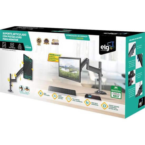 Suporte Torre Para Monitor Articulado 22-35\" ELG FH80N por 269,00 à vista no boleto/pix ou parcele em até 10x sem juros. Compre na loja Mundomax!