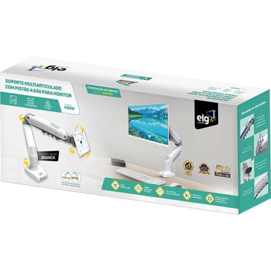 Suporte Para Monitor Articulado 17-35\" ELG F80W Branco por 302,00 à vista no boleto/pix ou parcele em até 10x sem juros. Compre na loja Mundomax!