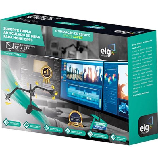 Suporte Para Monitor Articulado 13-27\" ELG T1236N por 709,00 à vista no boleto/pix ou parcele em até 10x sem juros. Compre na loja Mundomax!