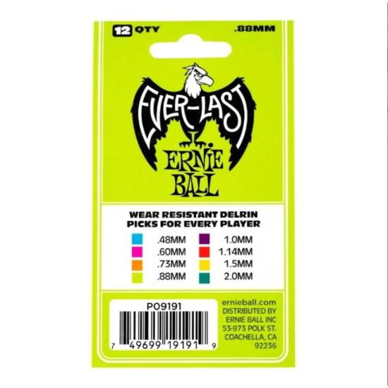 Palheta Everlast .88mm P09191 Verde Ernie Ball (C/12) por 50,00 à vista no boleto/pix ou parcele em até 2x sem juros. Compre na loja Mundomax!