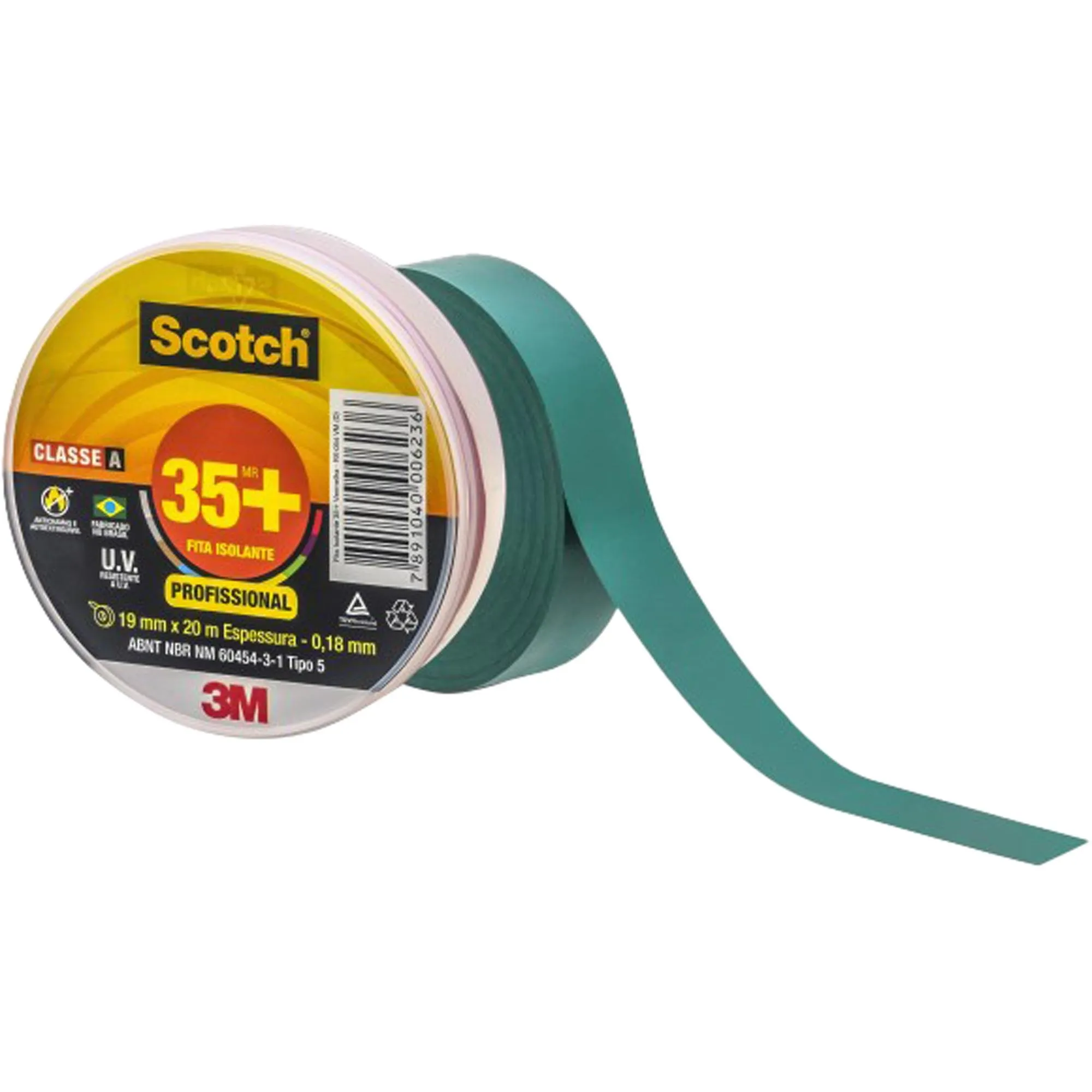 Fita Isolante 19x20m Scotch 35+ Verde 3M (84498)