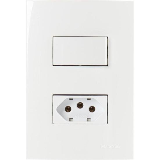 Conjunto Tomada + Interruptor 2P+T 20A Sleek 4x2 250V Branco Margirius por 0,00 à vista no boleto/pix ou parcele em até 1x sem juros. Compre na loja Mundomax!