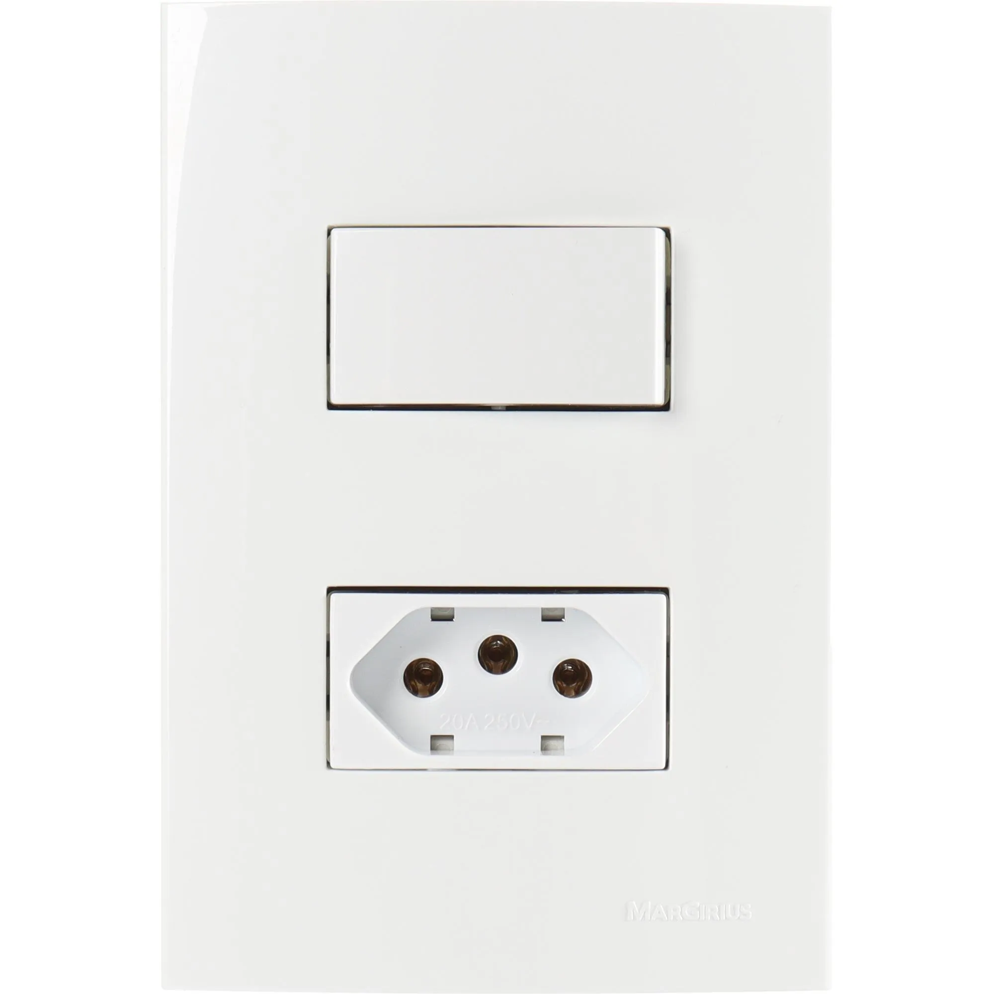 Conjunto Tomada + Interruptor 2P+T 20A Sleek 4x2 250V Branco Margirius (84633)