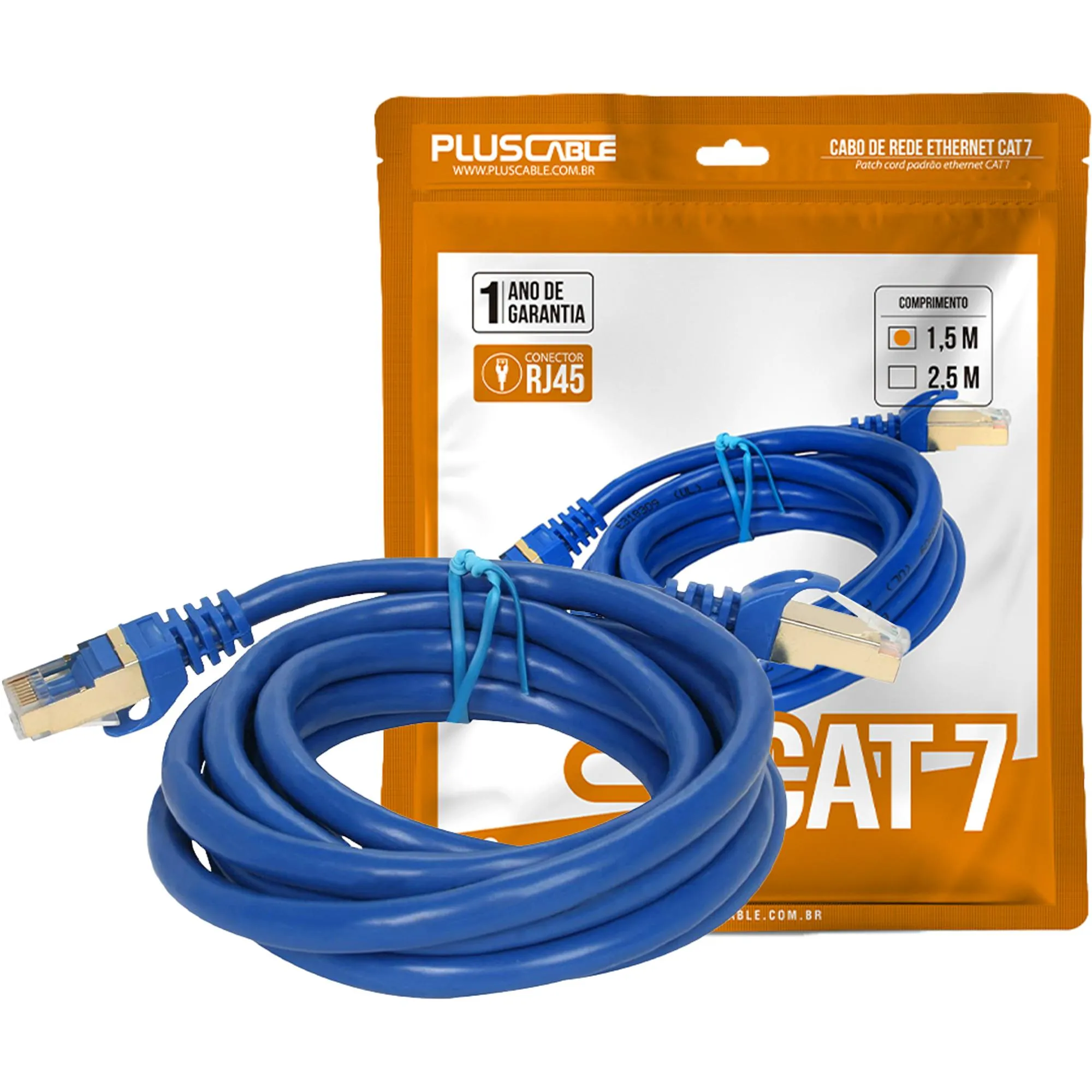 Patch Cord Cat7 1,5m Azul PlusCable por 18,00 à vista no boleto/pix ou parcele em até 1x sem juros. Compre na loja Mundomax!