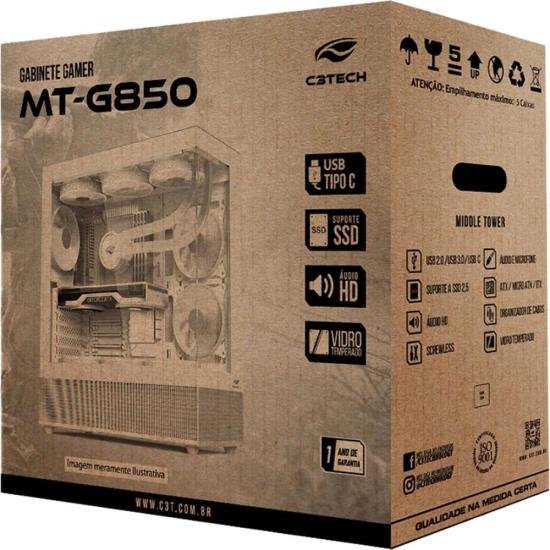 Gabinete Gamer C3Tech Aquarius MT-G850 Sem Fans Branco por 550,00 à vista no boleto/pix ou parcele em até 10x sem juros. Compre na loja Mundomax!