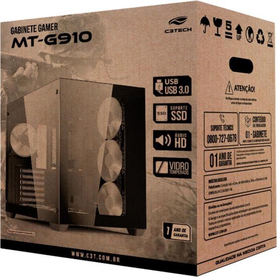 Gabinete Gamer C3Tech Aquarius MT-G910 Sem Fans Preto por 540,00 à vista no boleto/pix ou parcele em até 10x sem juros. Compre na loja Mundomax!