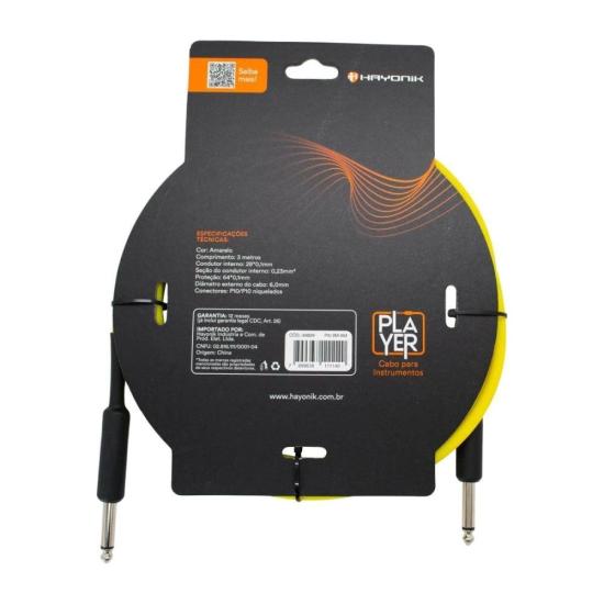Cabo Para Instrumento Hayonik Player P10 x P10 3m Amarelo por 60,00 à vista no boleto/pix ou parcele em até 2x sem juros. Compre na loja Mundomax!