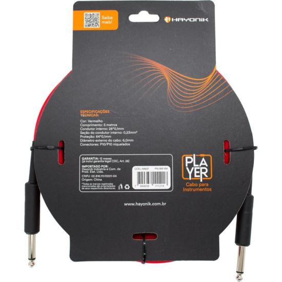 Cabo Para Instrumento Hayonik Player P10 x P10 5m Vermelho por 79,00 à vista no boleto/pix ou parcele em até 3x sem juros. Compre na loja Mundomax!