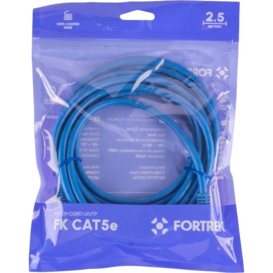 Cabo de Rede Patch Cord Cat5e Fortrek FKCAT5E 2,5m Internet Azul por 21,40 à vista no boleto/pix ou parcele em até 1x sem juros. Compre na loja Fortrek!