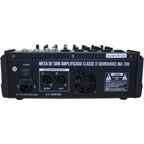 Mesa de Som Amplificada Classe D Soundvoice MA-700 por 1.444,00 à vista no boleto/pix ou parcele em até 12x sem juros. Compre na loja Mundomax!