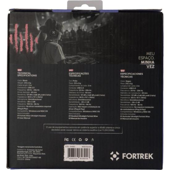 Headset Gamer Fortrek Wise Surround 7.1 Driver 40mm USB Preto por 181,61 à vista no boleto/pix ou parcele em até 7x sem juros. Compre na loja Fortrek!
