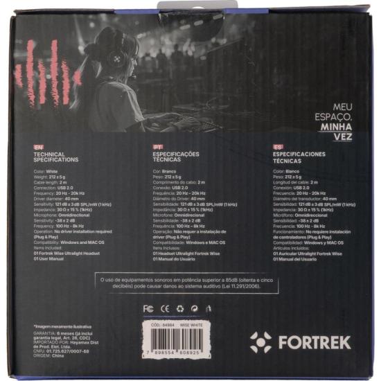 Headset Gamer Fortrek Wise Surround 7.1 Driver 40mm USB Branco por 181,61 à vista no boleto/pix ou parcele em até 7x sem juros. Compre na loja Fortrek!