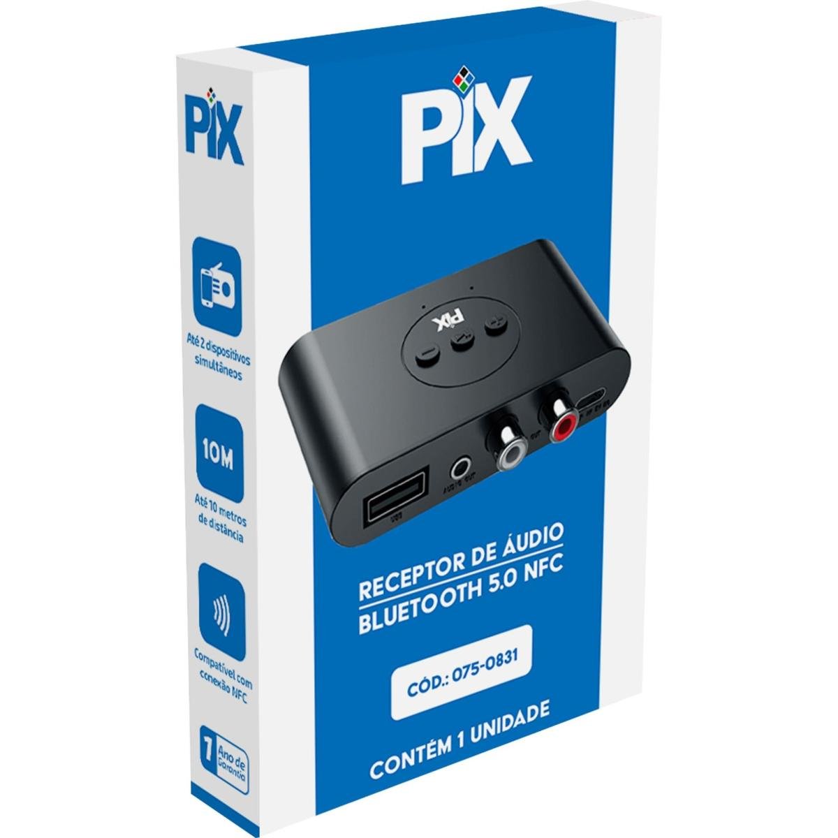 Receptor de Áudio Bluetooth 5.0 NFC Pix - Mundomax