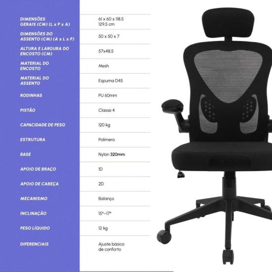 Cadeira de Escritório Ergonômica Fortrek Ergo Base Ajustável Preta por 849,90 à vista no boleto/pix ou parcele em até 10x sem juros. Compre na loja Fortrek!