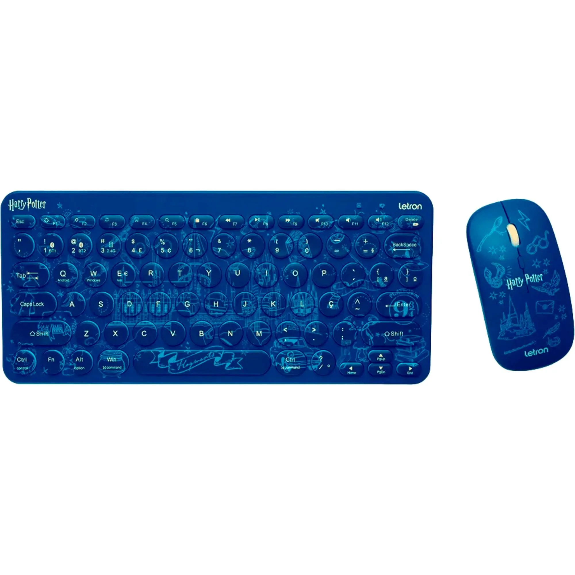 Kit Teclado e Mouse Sem Fio Letron Harry Potter Azul (85091)