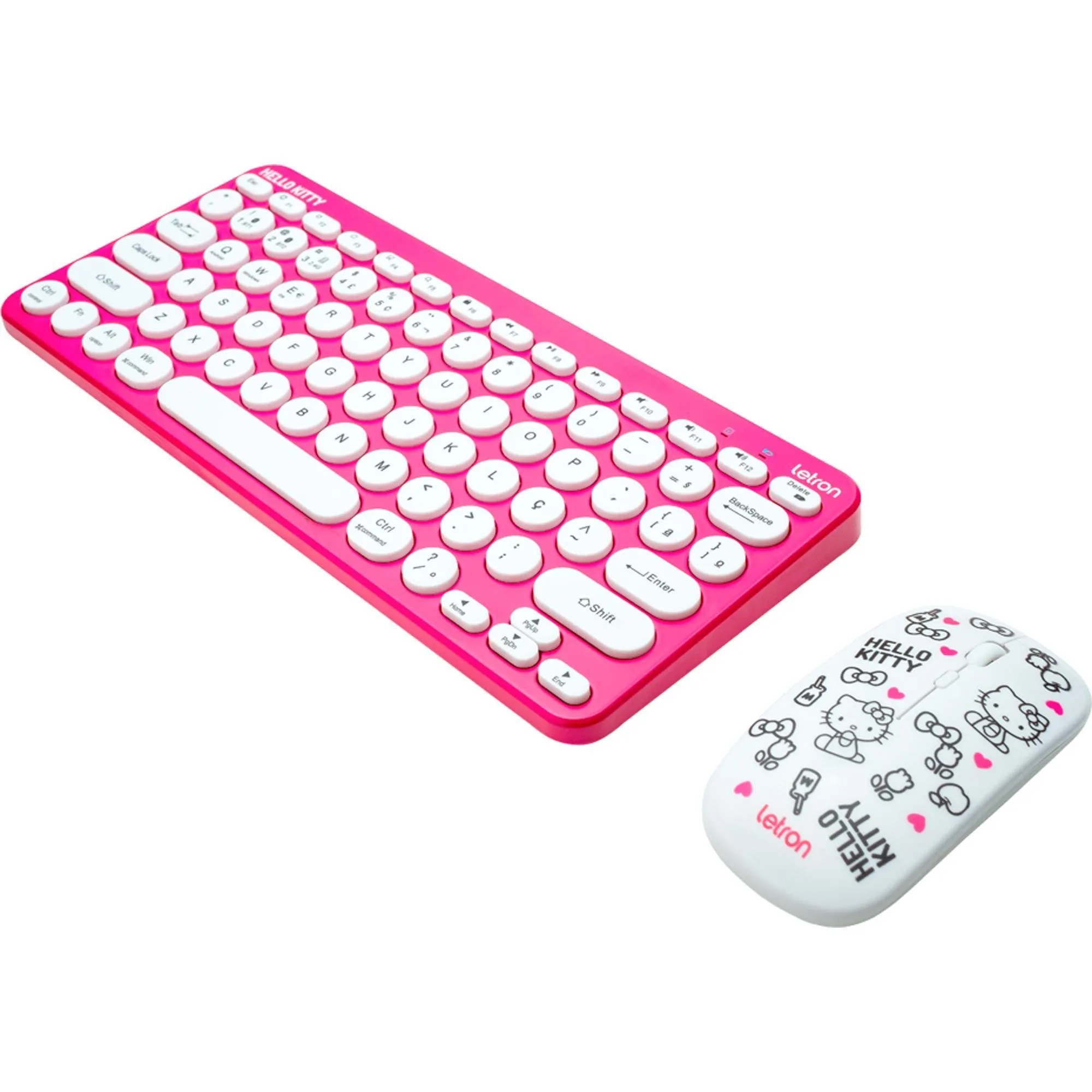 Kit Teclado e Mouse Sem Fio Letron Hello Kitty Rosa (85096)