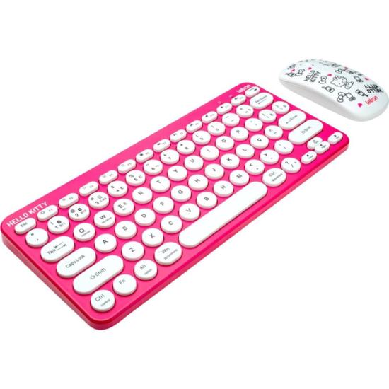 Kit Teclado e Mouse Sem Fio Letron Hello Kitty Rosa por 171,00 à vista no boleto/pix ou parcele em até 6x sem juros. Compre na loja Mundomax!