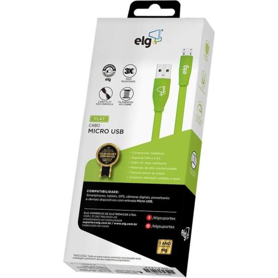 Cabo Micro USB L510VD 1m Verde ELG por 17,00 à vista no boleto/pix ou parcele em até 1x sem juros. Compre na loja Mundomax!