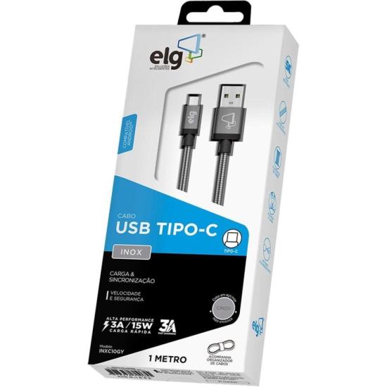 Cabo Tipo C Inox INXC10GY Cinza ELG por 32,00 à vista no boleto/pix ou parcele em até 1x sem juros. Compre na loja Mundomax!