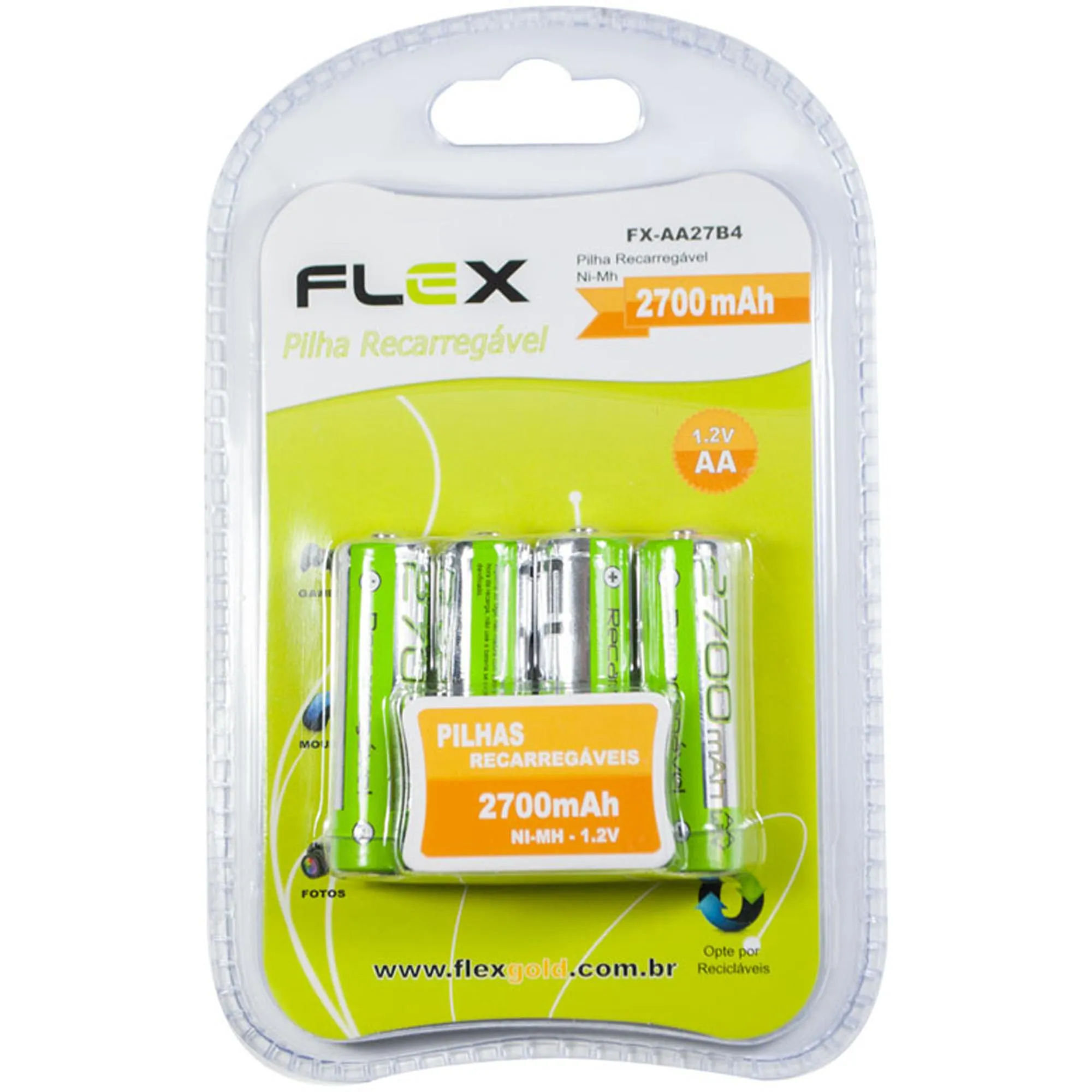 Pilha Recarregável AA 1.2V 2700mAh (C/4 Pilhas) Flex (85270)