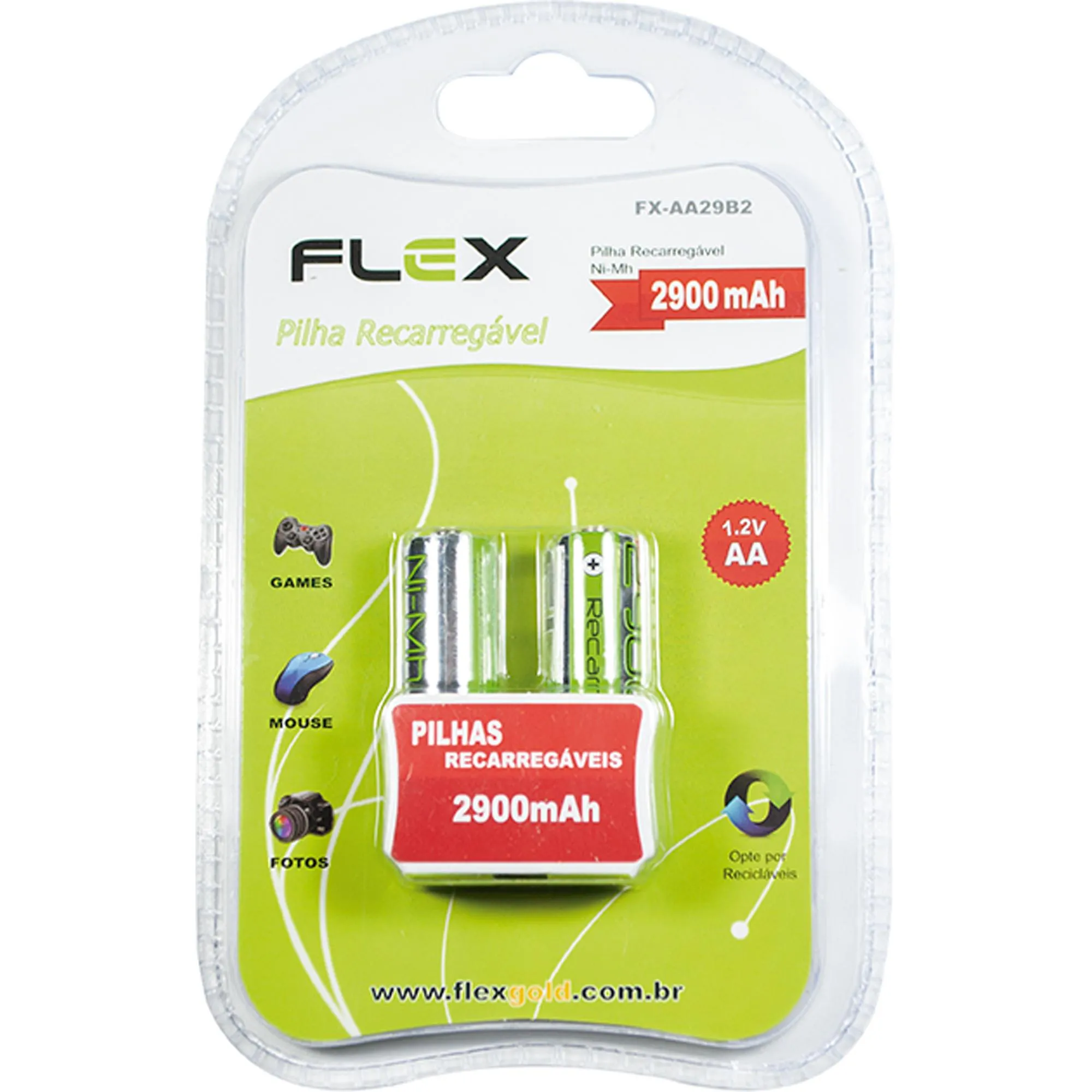 Pilha Recarregável AA 1.2V 2900mAh (C/2 Pilhas) Flex (85271)