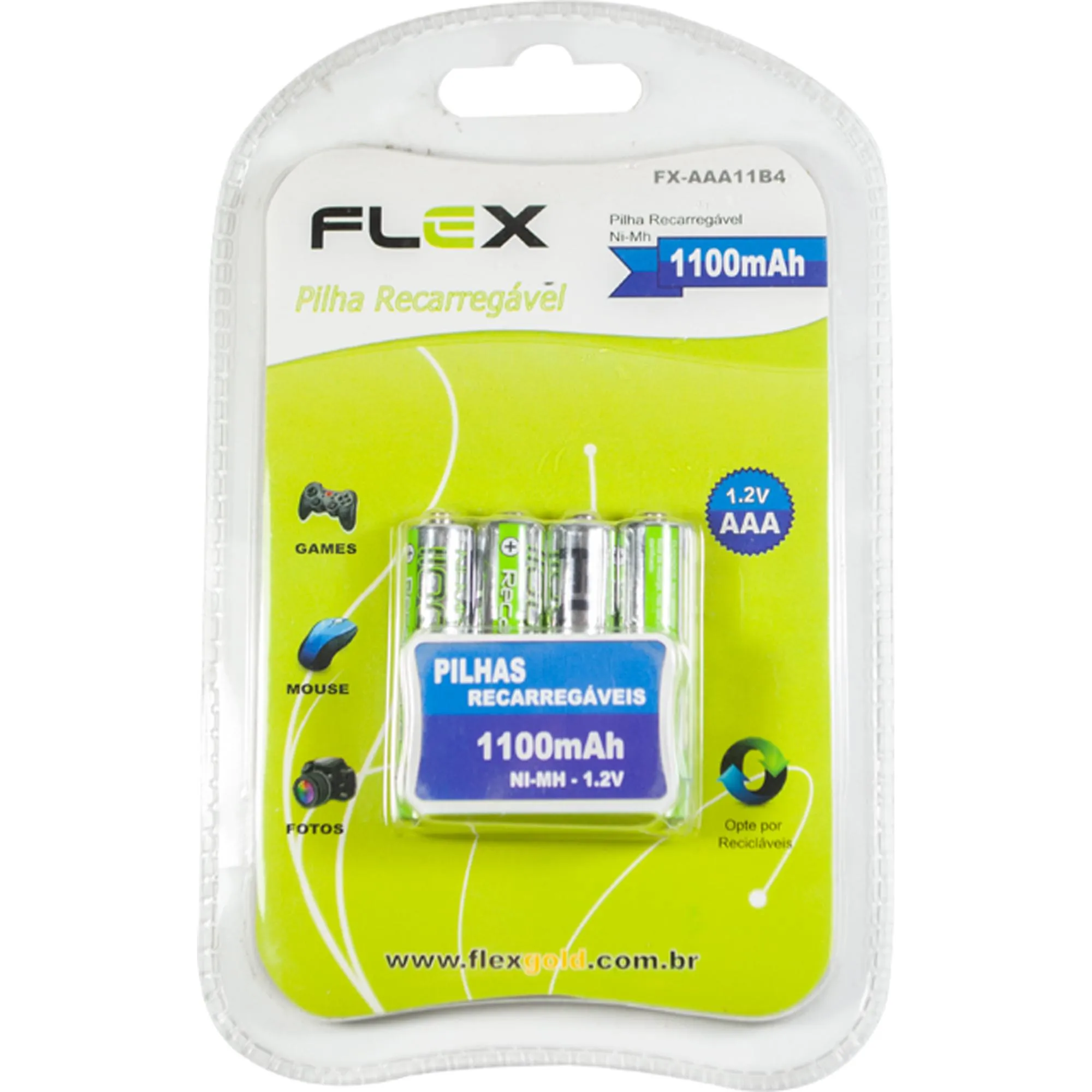 Pilha Recarregável AAA 1.2V 1100mAh (C/4 Pilhas) Flex (85273)