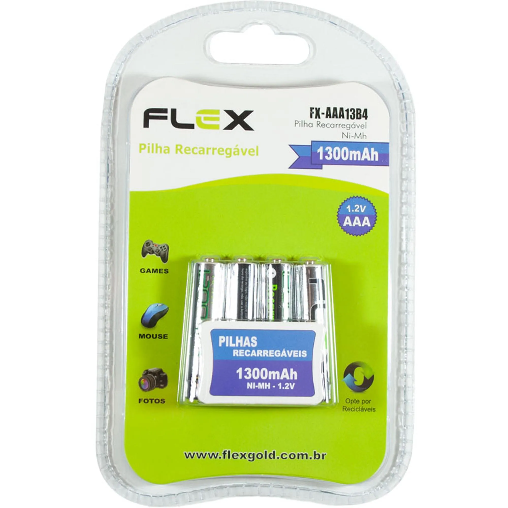 Pilha Recarregável AAA 1.2V 1300mAh (C/4 Pilhas) Flex (85274)