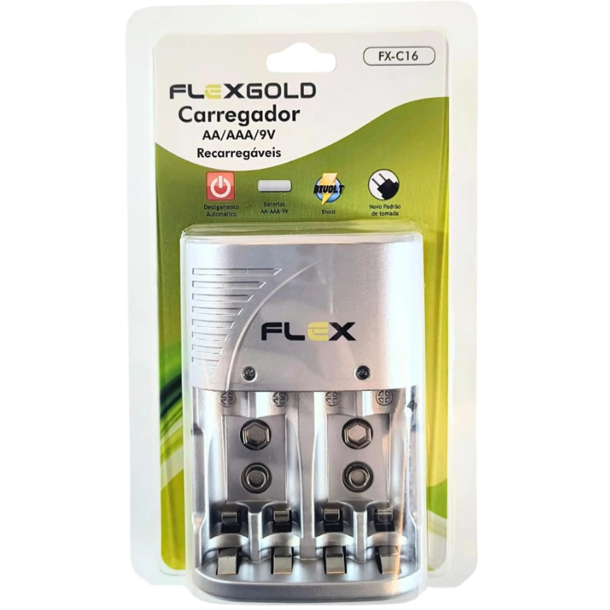 Carregador de Pilhas AA/AAA/9V FXC16 Bivolt Flex (85277)