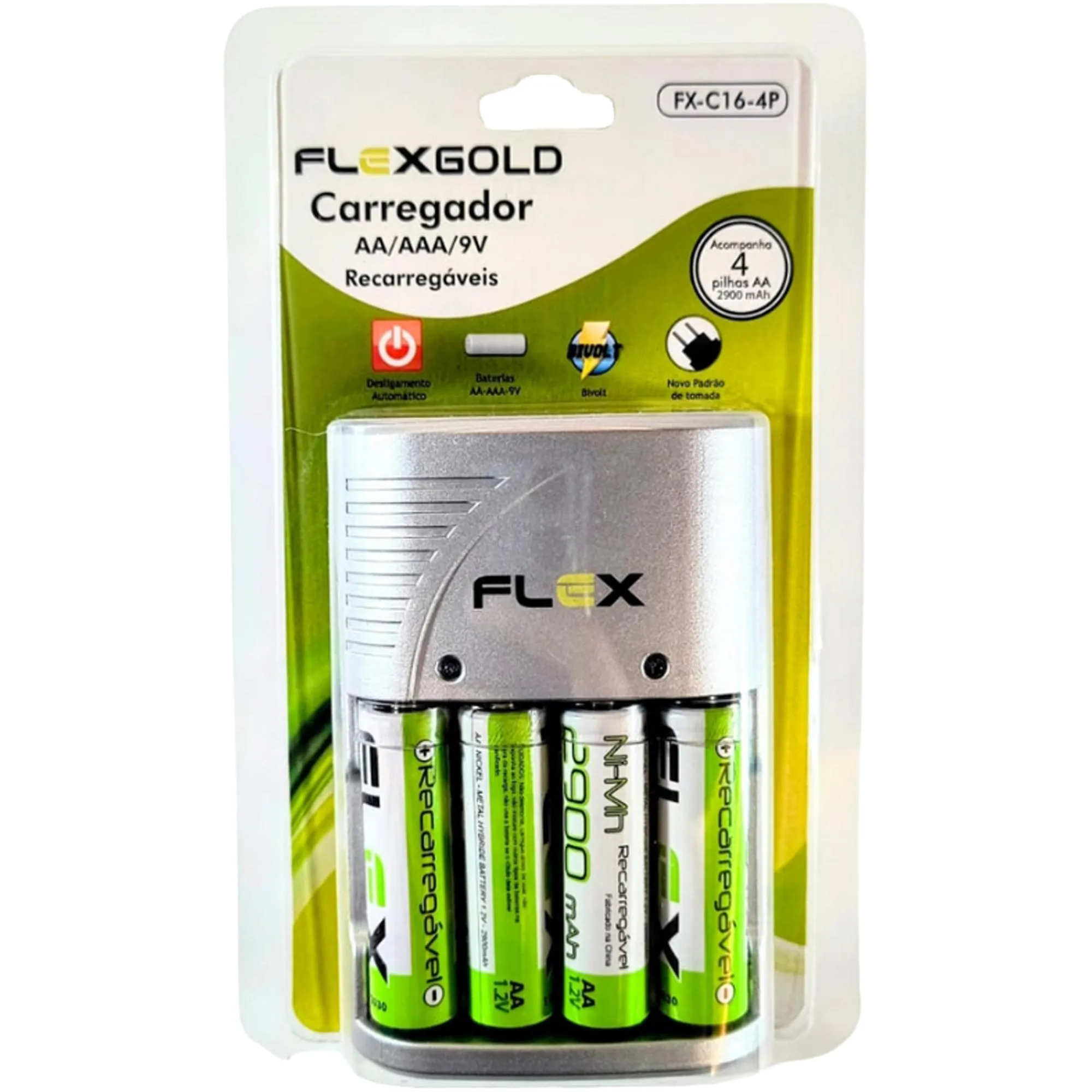 Carregador de Pilhas AA/AAA/9V FXC164P Bivolt Flex (85278)