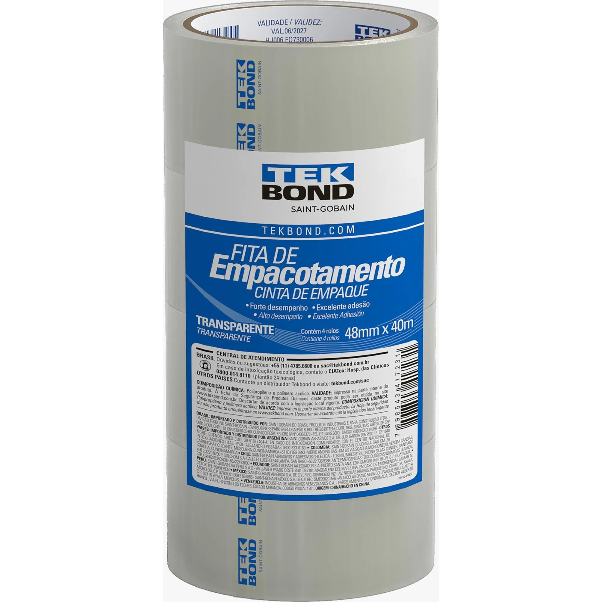 Fita de Empacotamento 48mmx40m Transparente Tekbond (85428)