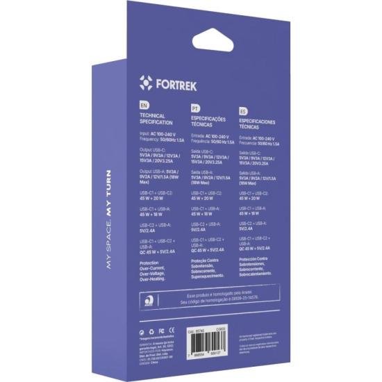 Carregador GaN Universal TRIPLO USB-C e USB-A Fortrek CG633 65W  por 122,79 à vista no boleto/pix ou parcele em até 4x sem juros. Compre na loja Fortrek!