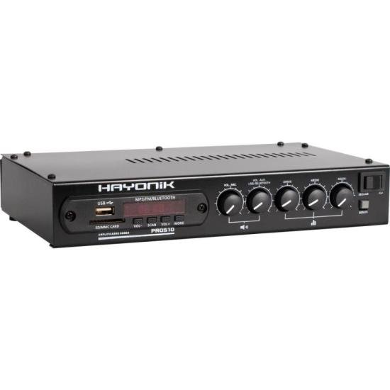 Amplificador Hayonik PRO510 50W RMS Com Gongo por 610,00 à vista no boleto/pix ou parcele em até 10x sem juros. Compre na loja Mundomax!