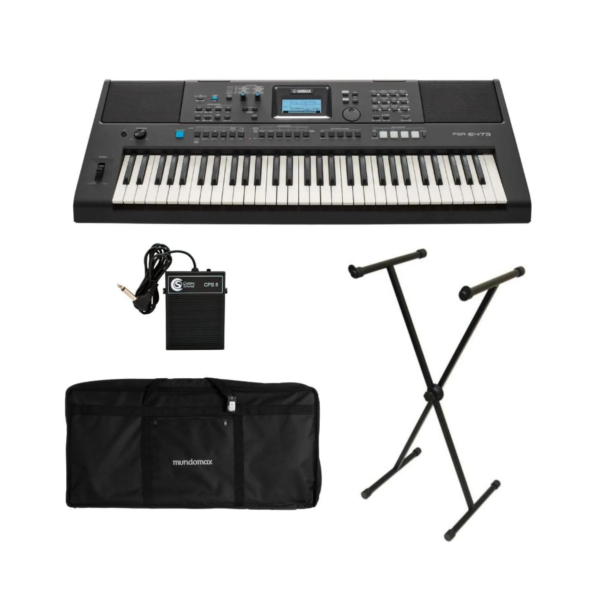 Kit Teclado Yamaha PSR E473 + Pedal + Capa + Suporte por 2.712,00 à vista no boleto/pix ou parcele em até 12x sem juros. Compre na loja Mundomax!