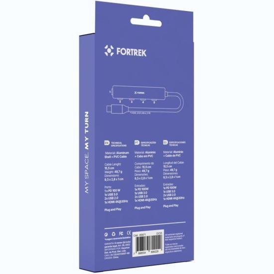 Hub Adaptador USB-C 5 Portas HDMI + USB-C + 3 USB-A Fortrek DC53 por 80,00 à vista no boleto/pix ou parcele em até 3x sem juros. Compre na loja Mundomax!