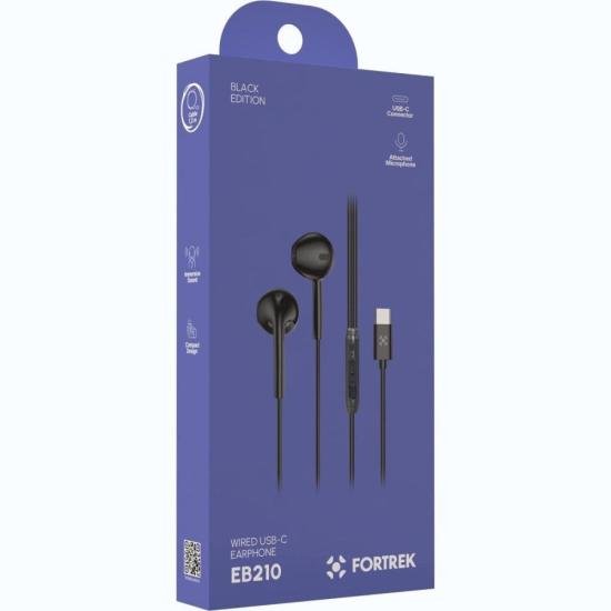 Fone de Ouvido Auricular Com Fio Tipo-C Fortrek EB210 Preto por 27,00 à vista no boleto/pix ou parcele em até 1x sem juros. Compre na loja Mundomax!