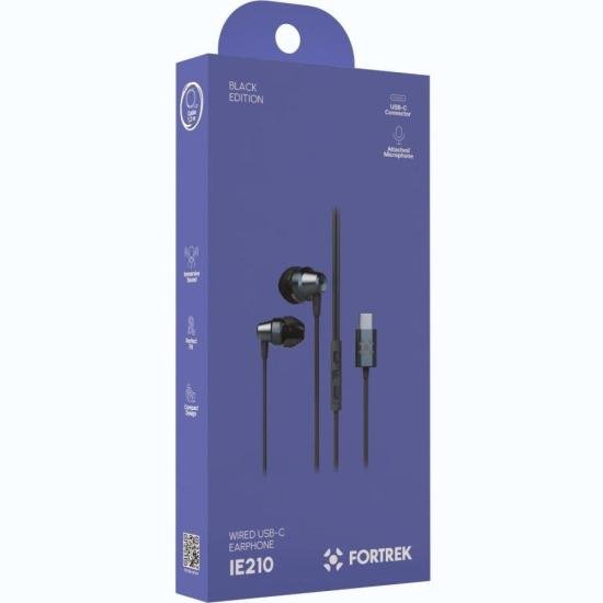 Fone de Ouvido Intra-Auricular Com Fio Tipo-C Fortrek IE210 Preto por 31,00 à vista no boleto/pix ou parcele em até 1x sem juros. Compre na loja Mundomax!