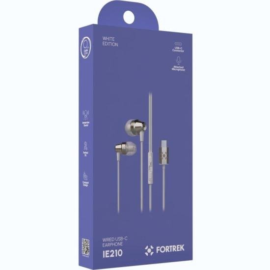 Fone de Ouvido Intra-Auricular Com Fio Tipo-C Fortrek IE210 Branco por 29,90 à vista no boleto/pix ou parcele em até 1x sem juros. Compre na loja Fortrek!