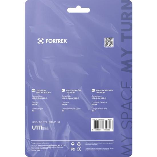 Cabo USB-A Para USB-C Fortrek U111 1 Metro Branco por 10,00 à vista no boleto/pix ou parcele em até 1x sem juros. Compre na loja Mundomax!