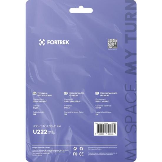 Cabo USB-C Para USB-C Fortrek U222 2 Metros Preto por 15,68 à vista no boleto/pix ou parcele em até 1x sem juros. Compre na loja Fortrek!