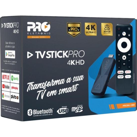 Smart Box TV 4k Proeletronic Stickpro PROSK-1000 Preto por 320,00 à vista no boleto/pix ou parcele em até 10x sem juros. Compre na loja Mundomax!