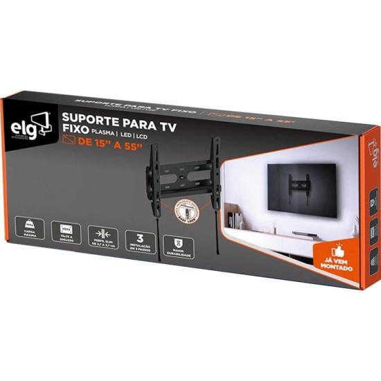 Suporte Para TV Fixo ELG FIX200 15-55\" Preto por 65,00 à vista no boleto/pix ou parcele em até 2x sem juros. Compre na loja Mundomax!