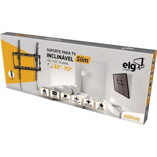 Suporte Para TV Inclinável ELG A03V4S 32-70\" Preto por 80,00 à vista no boleto/pix ou parcele em até 3x sem juros. Compre na loja Mundomax!