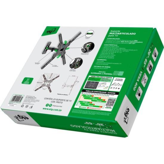 Suporte Para TV Articulado ELG MT400AR 26-65\" Preto por 110,00 à vista no boleto/pix ou parcele em até 4x sem juros. Compre na loja Mundomax!