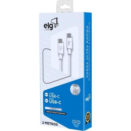 Cabo Tipo C x Tipo C TC602 2 Metros Branco ELG por 65,00 à vista no boleto/pix ou parcele em até 2x sem juros. Compre na loja Mundomax!