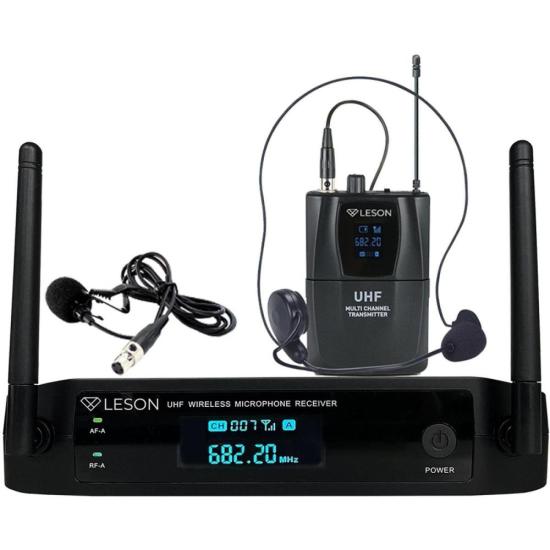 Sistema de Microfone Duplo Sem Fio Com Headset Leson LS961 Preto por 0,00 à vista no boleto/pix ou parcele em até 1x sem juros. Compre na loja Mundomax!