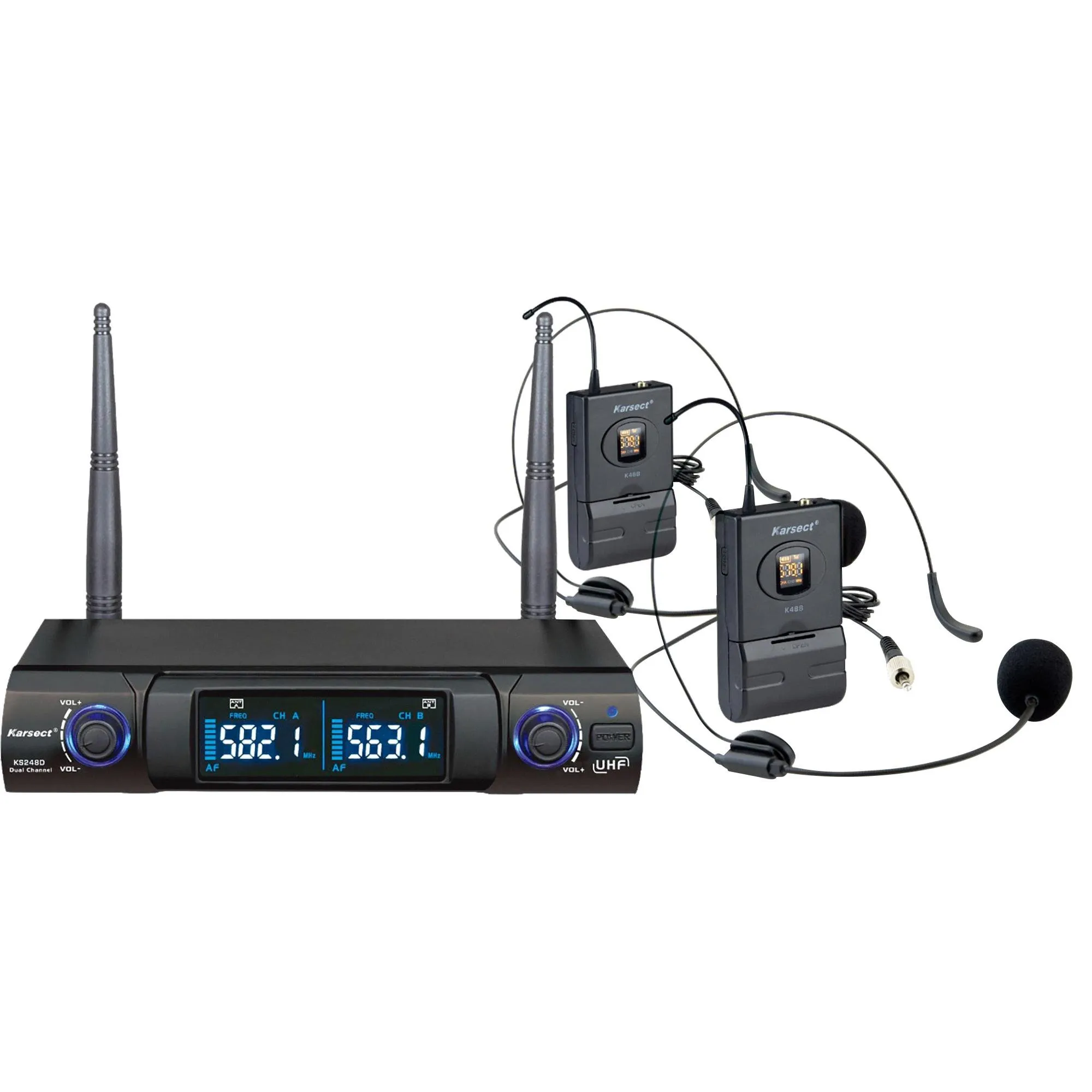 Microfone Sem Fio Headset Duplo Karsect KS248DH Preto (86246)