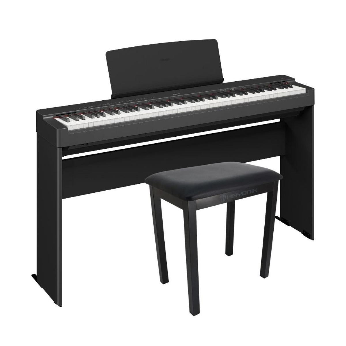 KIT PIANO YAMAHA P225 + ESTANTE + BANQUETA - Mundomax